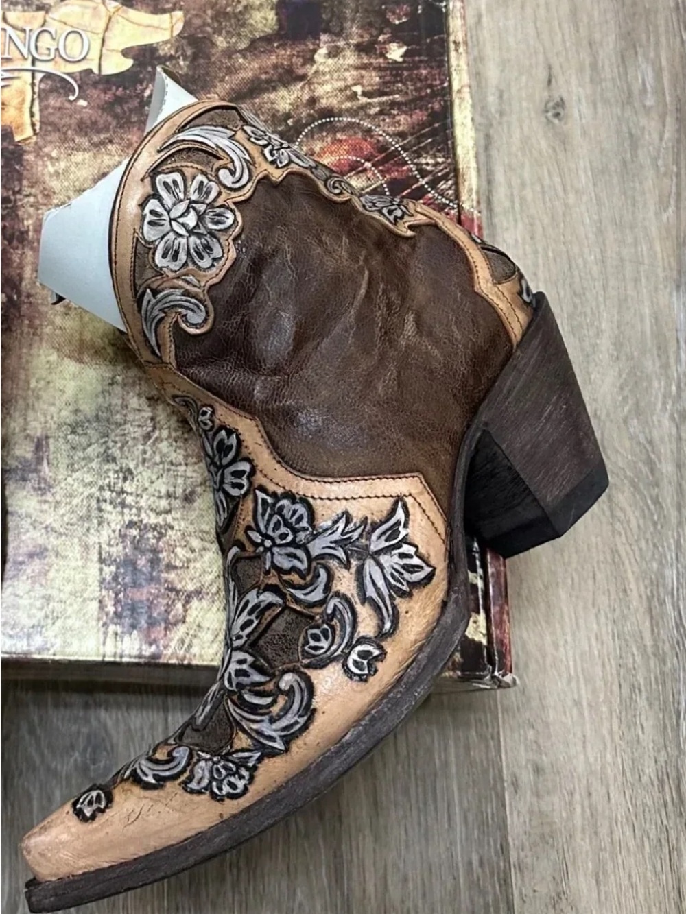 Old gringo aster in brass bone hand tooled floral ankle  boots RTL $698 8 - Picture 14 of 14